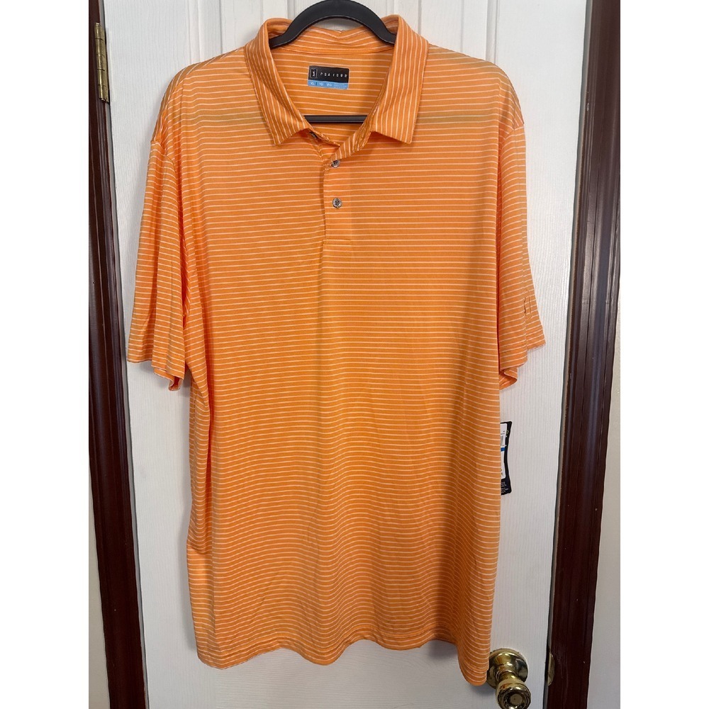 PGA TOUR Golf Polo Shirt‎ Striped Performance XL Extra Large Orange